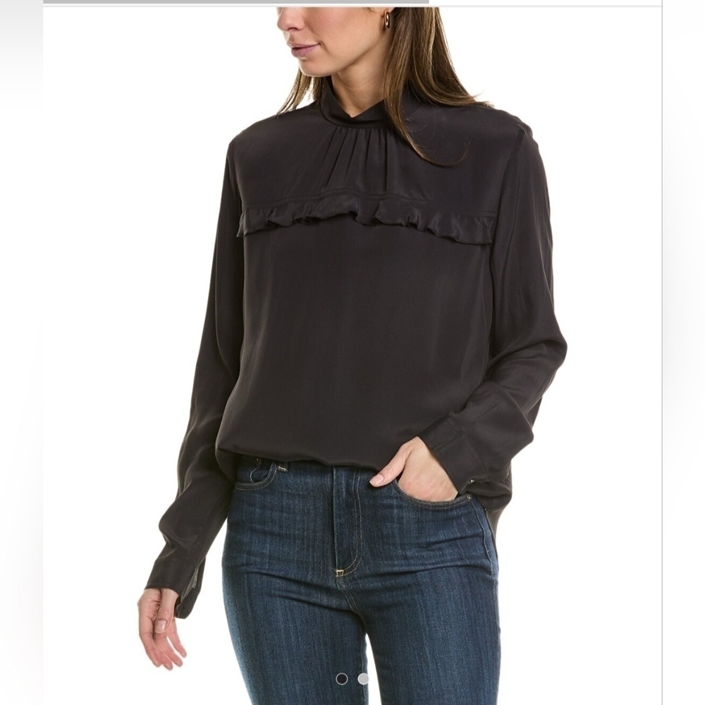 Marc Cain Silk Blend Long Sleeve Mock Neck Ruffle Blouse Size 6